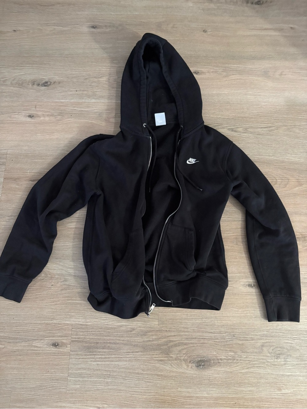 Nike Black Full-Zip Hooded Windbreaker with White Swoosh
